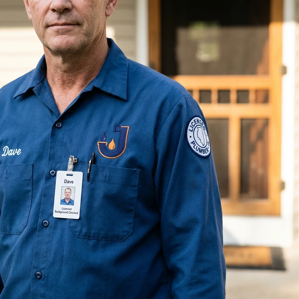 Licensed plumber showing ID badge in North Little Rock, AR