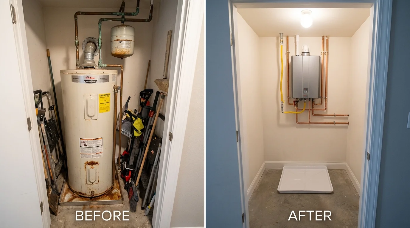 Tank water heater versus wall-mounted tankless unit comparison for North Little Rock, AR homeowners