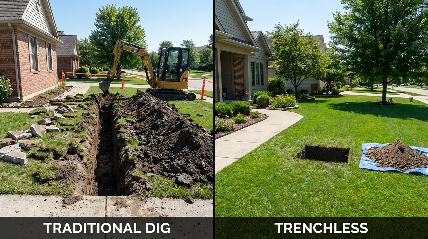 Trenchless sewer repair with minimal yard damage versus traditional excavation in North Little Rock, AR